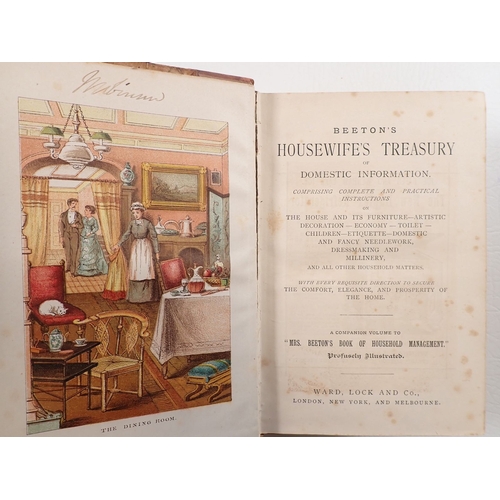 767 - Mrs Beatons Home Management 1892 and Housewife's Treasury - both in half leather binding