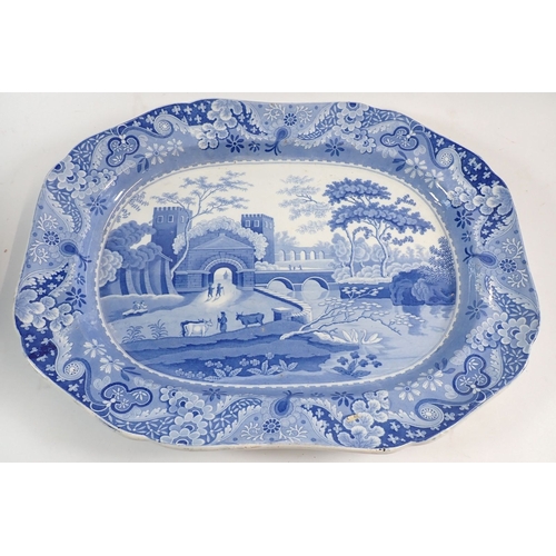 125 - An early 19th century Spode blue and white 'Castle' pattern meat plate/platter circa 1820, 52cm wide