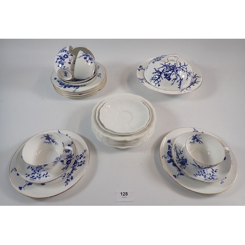 128 - A Royal Crown Derby 'Blue Hedgerow' pattern part tea set including six cups, four saucers, six tea p... 