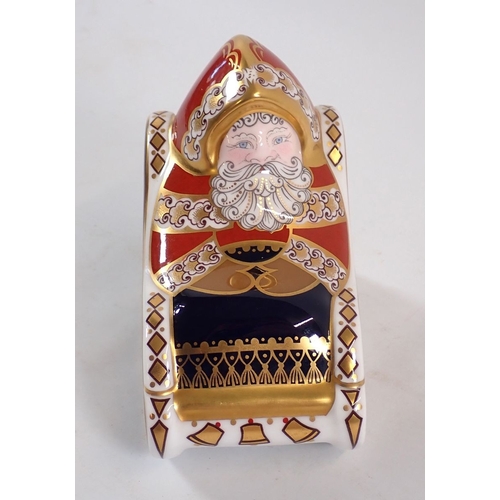 139 - A Royal Crown Derby Father Christmas on sleigh group, 9.5cm tall