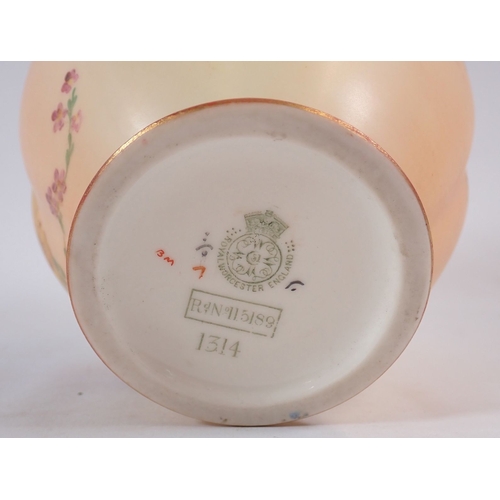 141 - A Royal Worcester ivory blush pot pouri and lid painted spray of flowers, No. 1314 (no inner lid) 13... 