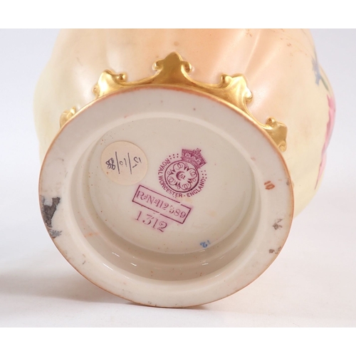 142 - A Royal Worcester ivory blush pot pouri with cover and inner lid painted poppies, No. 1312, 17cm