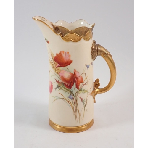 144 - A Royal Worcester ivory blush tusk jug painted poppies and signed ER for Edward Raby, No. 1229, 16.5... 