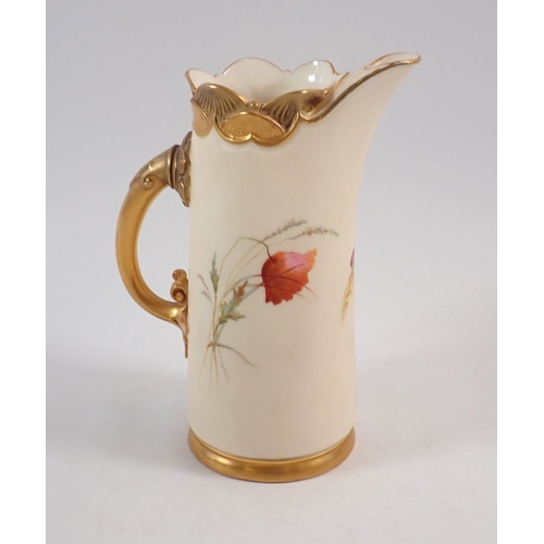 144 - A Royal Worcester ivory blush tusk jug painted poppies and signed ER for Edward Raby, No. 1229, 16.5... 