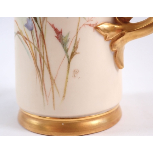 144 - A Royal Worcester ivory blush tusk jug painted poppies and signed ER for Edward Raby, No. 1229, 16.5... 
