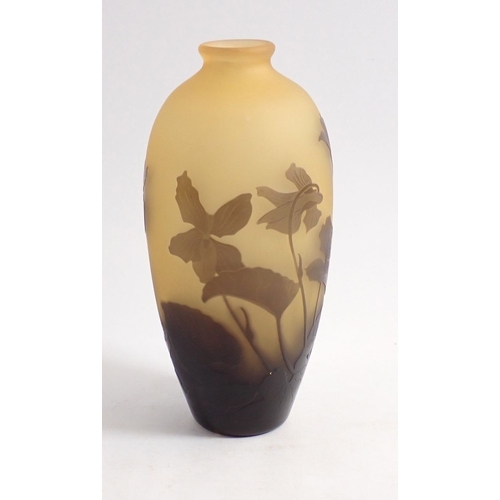 155 - A French glass Galle style vase by D'argental acid etched violet flowers, 15cm high