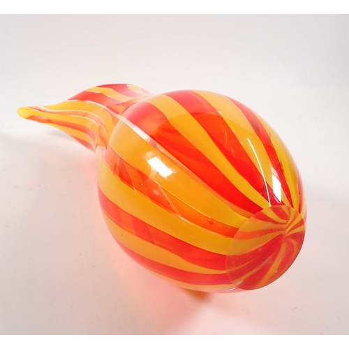 158 - A Murano style hand blown glass candy cane style jug in orange and yellow, 34.5cm tall