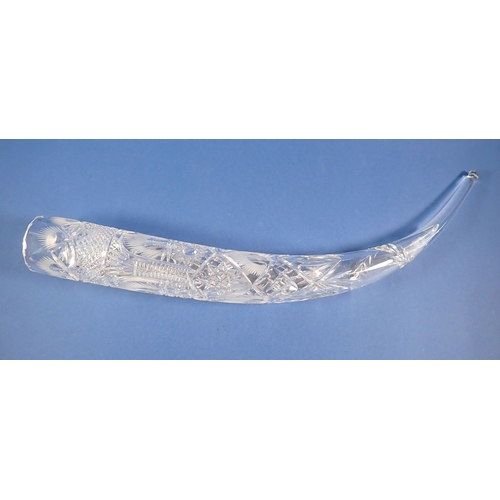 159 - A vintage cut crystal glass drinking horn, 57cm long