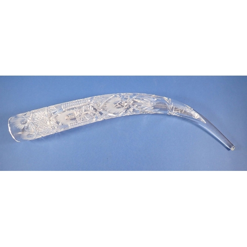 159 - A vintage cut crystal glass drinking horn, 57cm long
