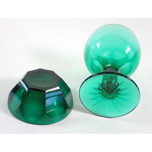 165 - A 19th century large green glass goblet 15cm tall and a facet cut bowl
