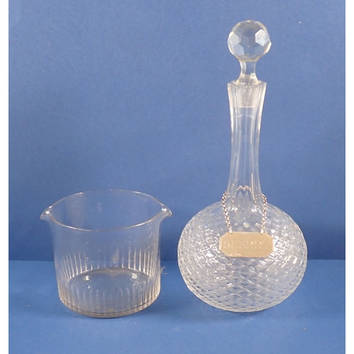 171 - A silver Sherry decanter label, Birmingham 1961 plus Victorian decanter and a Georgian glass rinser