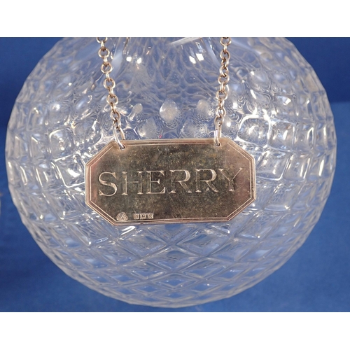 171 - A silver Sherry decanter label, Birmingham 1961 plus Victorian decanter and a Georgian glass rinser