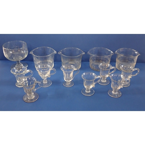 173 - A cut glass footed bowl, four Georgian rinsers and eight bladed glass custard cups (13)