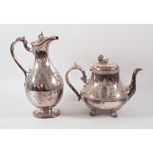 184 - A Victorian silver plated teapot and water jug