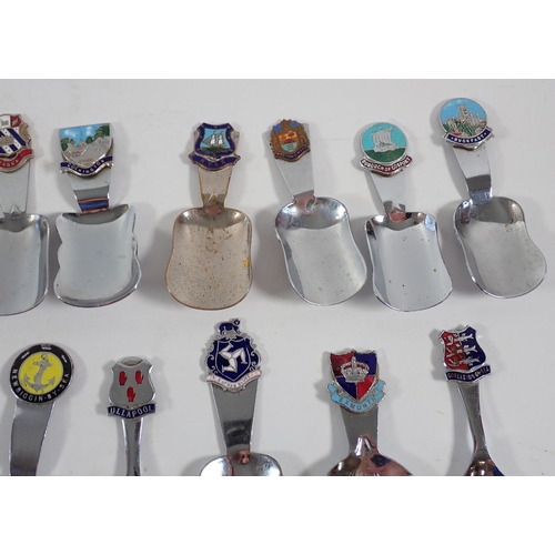 189 - A collection of chrome souvenir tea caddy spoons