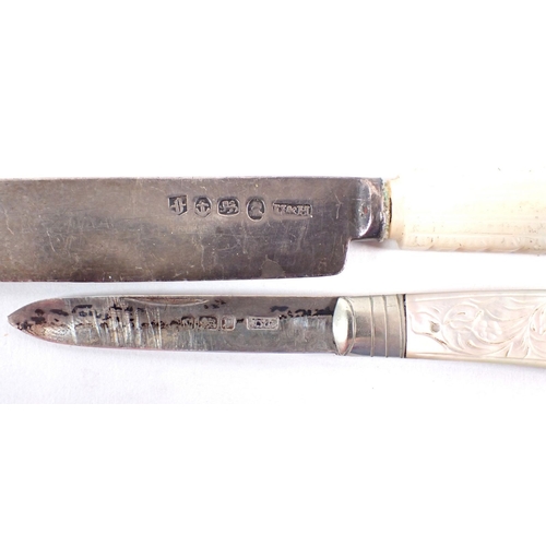 227 - A mother of pearl handled silver fruit knife by John Yeomans Cowlishaw, Sheffield 1907 and dessert k... 