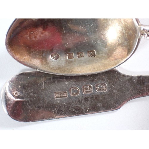 237 - A group of silver to include two spoons, a medal and a thimble, 51g plus an unmarked white metal spo... 