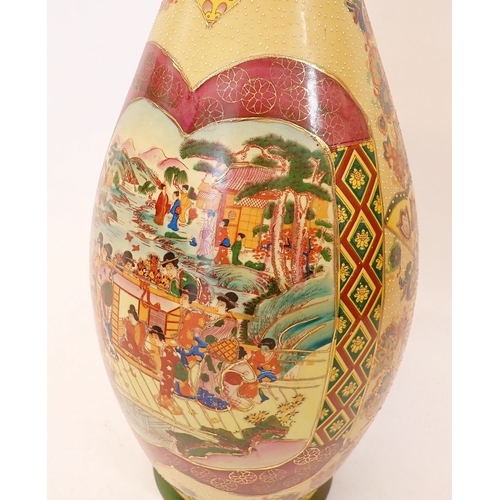 4 - A large Japanese frill top vase painted Royal Procession, 60cm
