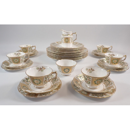 40 - A Royal Crown Derby 'Green Derby Panel' six person part dinner and tea service comprising six each o... 
