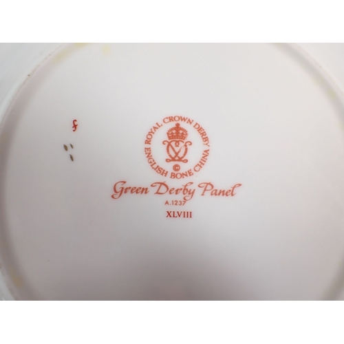 40 - A Royal Crown Derby 'Green Derby Panel' six person part dinner and tea service comprising six each o... 