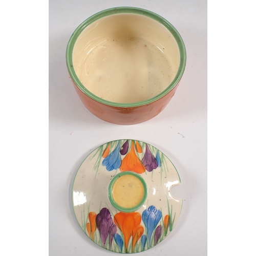 46 - A Clarice Cliff 'Crocus' preserve pot, 7cm high