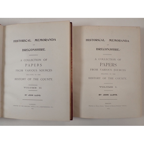 491 - A pair of red marble and leather bound books Historical Memoranda of Breconshire by John Lloyd, 1903... 