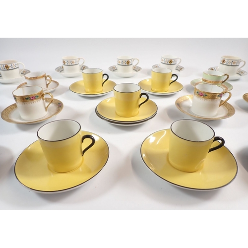 52 - Two part coffee sets including Tams Ware and Paragon together with other coffee cans and saucers inc... 