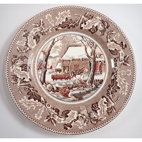 2 - A Johnson Bros Historic America Thanksgiving large oval meat plate and a set of fourteen plates