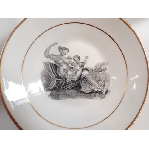35 - A Liverpool porcelain back printed part tea service decorated mother and child comprising teapot - a... 