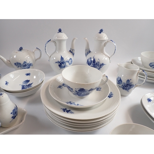 37 - A Copenhagen blue and white breakfast set comprising two coffee pots, teapot, jug, cruet set, six eg... 