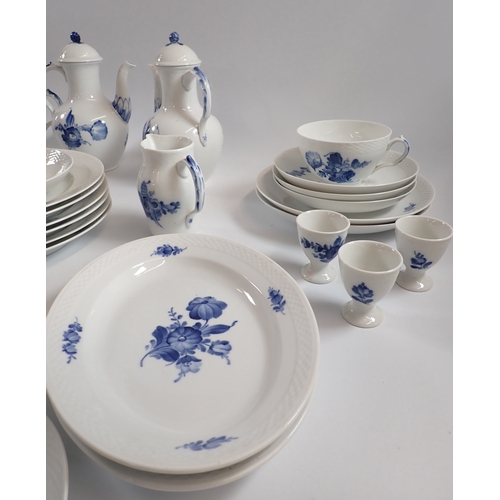 37 - A Copenhagen blue and white breakfast set comprising two coffee pots, teapot, jug, cruet set, six eg... 