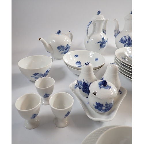 37 - A Copenhagen blue and white breakfast set comprising two coffee pots, teapot, jug, cruet set, six eg... 