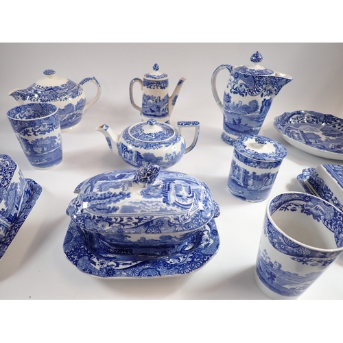 42 - A group of Copeland Spode Italian including butter and cheese dishes, sauce tureen and stand, jam ja... 