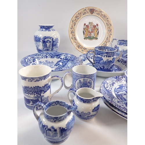 44 - A collection of Spode blue Italian including two Copeland Spode bowls with impressed marks to base, ... 