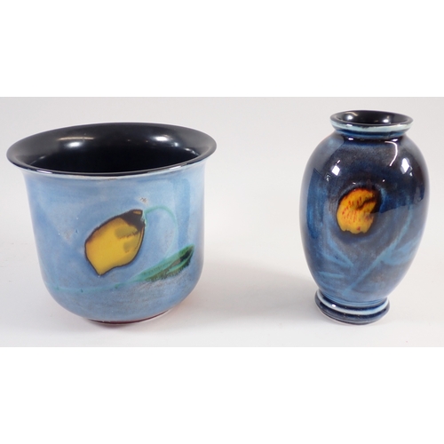 12 - A Poole Pottery Wild Poppy jardinière and vase, 17cm