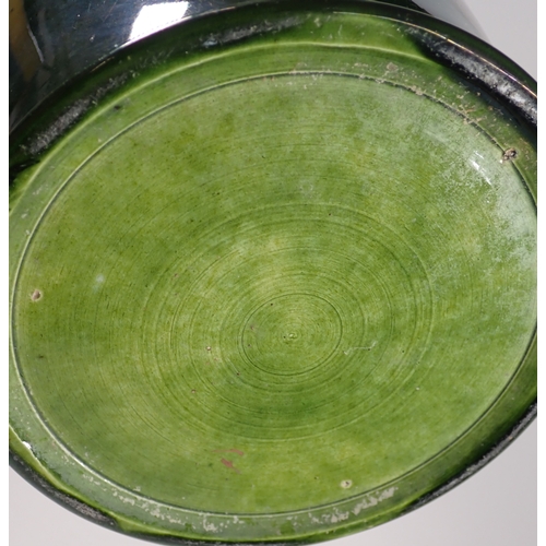15 - A West German vase together with a Maiolica green glazed jug, 32cm tall