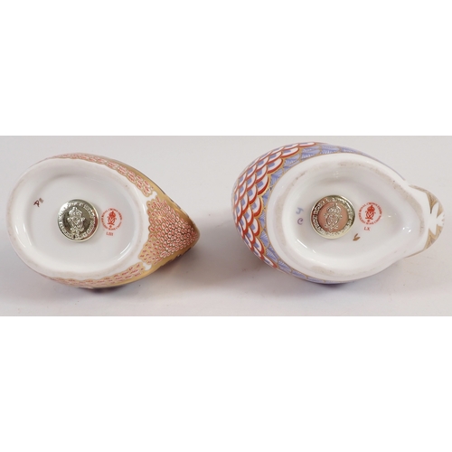 28 - Two Royal Crown Derby paperweights - cockerel and hen, 9.5cm wide, both boxed