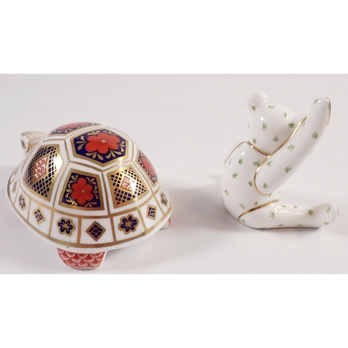 30 - Two Royal Crown Derby paperweights including teddy bear and turtle, 12cm long, boxed