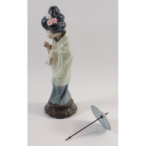 33 - A Lladro figure of Japanese girl with parasol - boxed, 29cm No.4.988