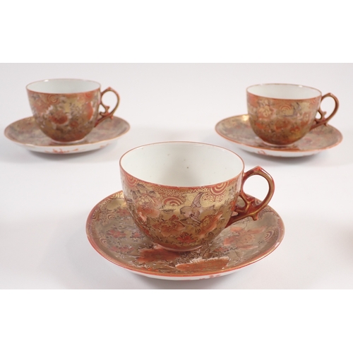 4 - A Japanese Meiji period tea set including six cups and saucers, 1 cup a/f