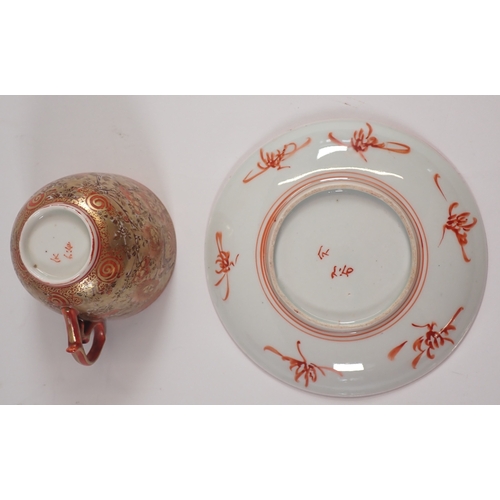 4 - A Japanese Meiji period tea set including six cups and saucers, 1 cup a/f