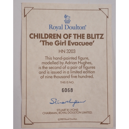 47 - Two Royal Doulton Children of the Blitz - The Boy Evacuee and The Girl Evacuee with COA