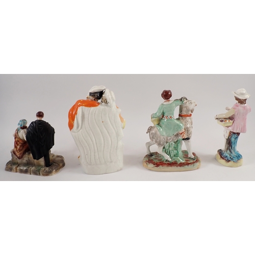 50 - Three Victorian Staffordshire figures, tallest 20cm and a plaster continental group