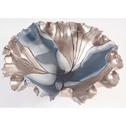 59 - Two Stefanie Newton studio pottery vases, 11.5cm tall and a Susan Buchner - studio porcelain leaf fr... 