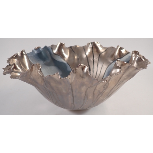 59 - Two Stefanie Newton studio pottery vases, 11.5cm tall and a Susan Buchner - studio porcelain leaf fr... 