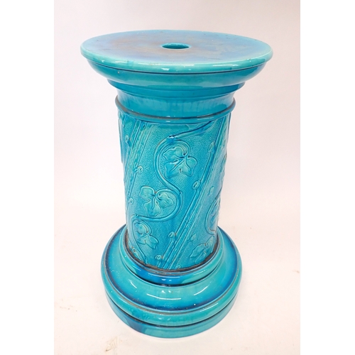 6 - A Victorian Burmantofts turquoise Majolica pedestal (base only) for a jardiniere, 60cm tall