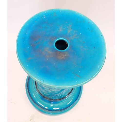 6 - A Victorian Burmantofts turquoise Majolica pedestal (base only) for a jardiniere, 60cm tall
