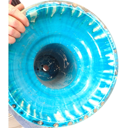 6 - A Victorian Burmantofts turquoise Majolica pedestal (base only) for a jardiniere, 60cm tall