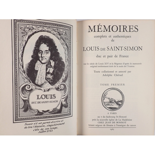 670 - Duc de Saint-Simon Memoirs ed Cheruel - 22 volumes, bound in red leather with gilt decoration, 1967