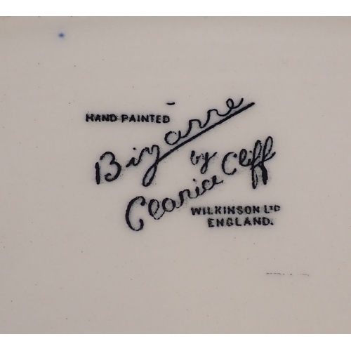 7 - A Clarice Cliffe Bizarre crayon edge meat plate with blank centre, 42cm